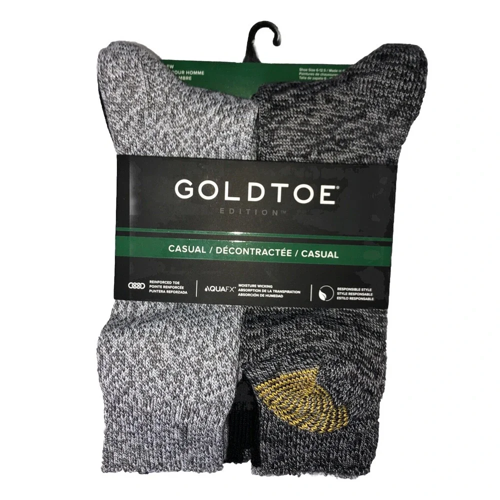 GoldToe Edition Men's Gray Black Casual Crew Socks, 6 Pack Shoe Size‎ 6-12.5 NEW